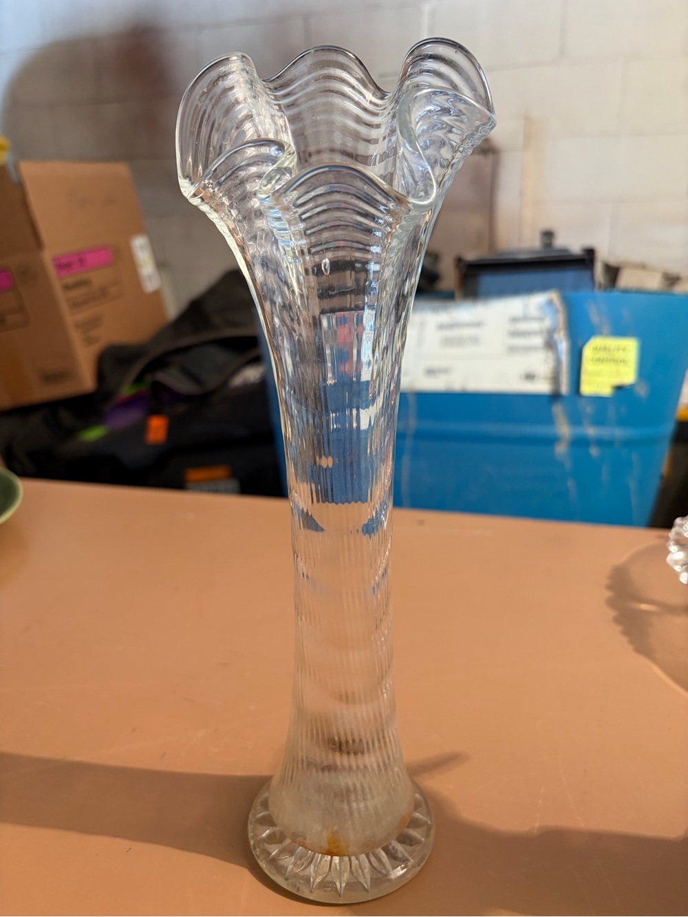 Clear Glass Trumpet Vase with Fluted Rim